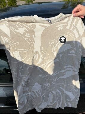 Bape Beige and Cream Camo Graphic Short Sleeve Tee